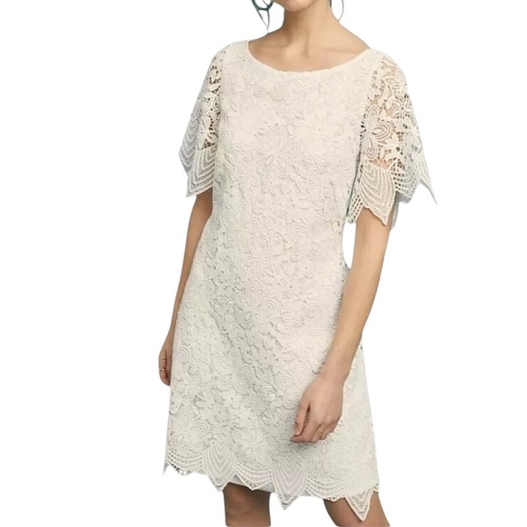 Anthropologie Charleston Lace Dress Womens Size 8 Ivory Elegant Summer Delicate - Picture 1 of 12